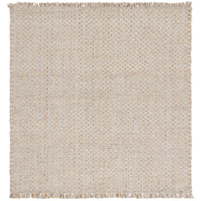 Tapis en jute / laine tissé à la main de couleur unie Khamis en ivoire / brun