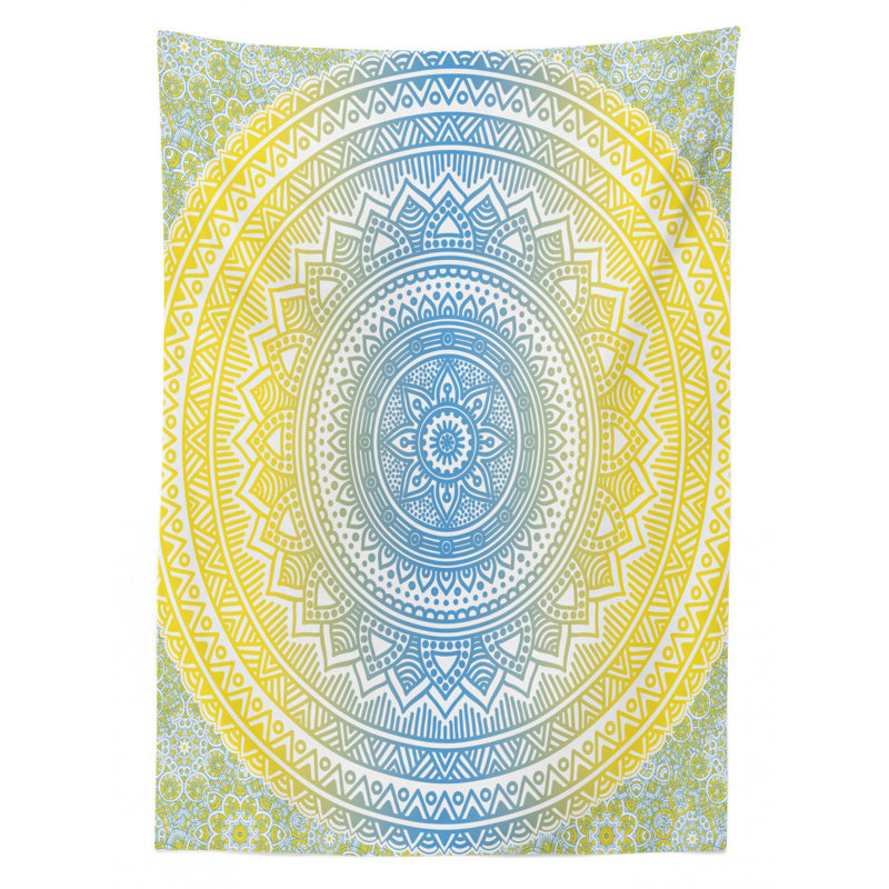 Dining Room Kitchen Tablecloth, 84" L x 60" W, Blue/Yellow