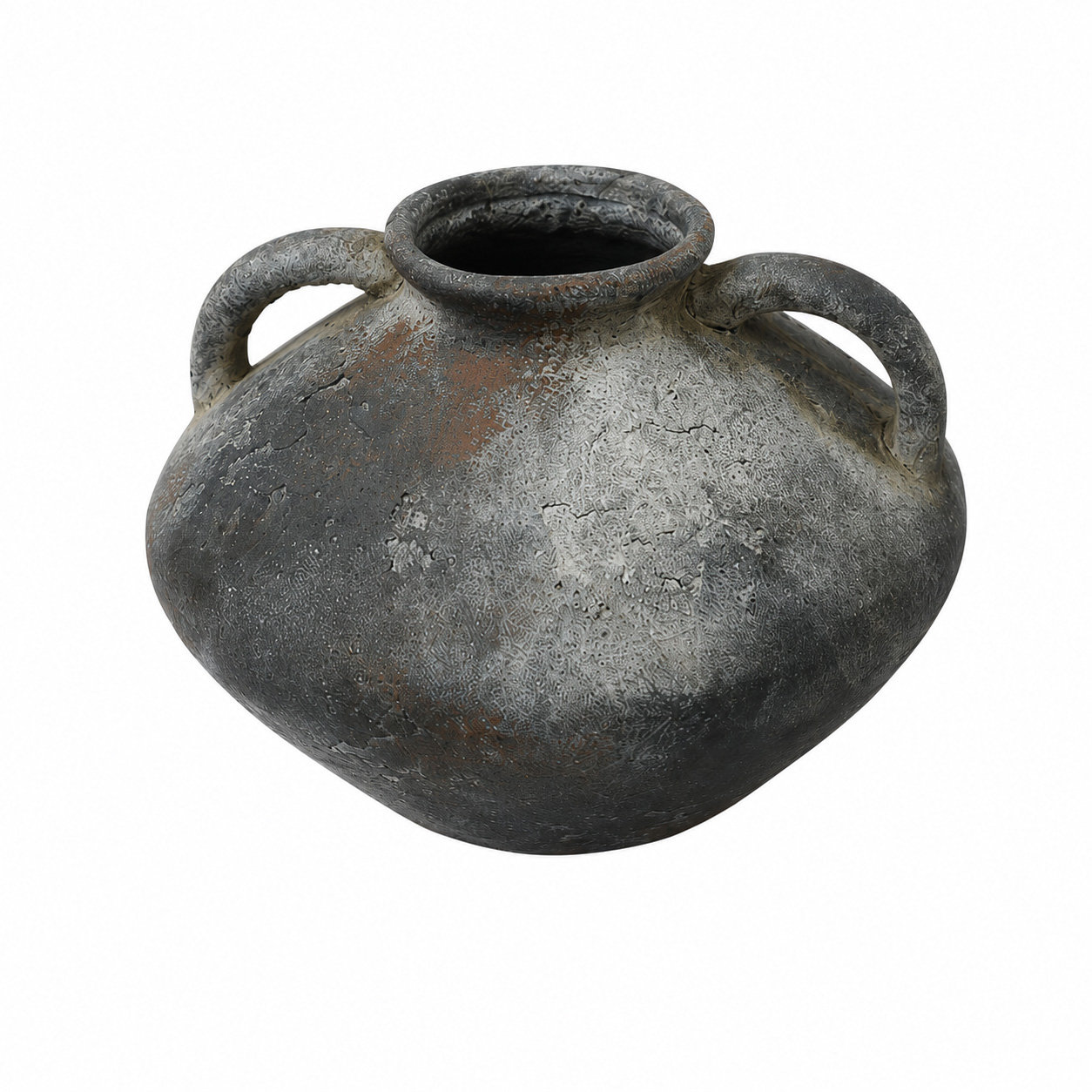 Cole and Ceramic Antique Style Textured Decorative Vase with Handles, Gray