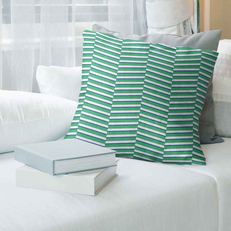 Coussin Fractured Stripes, Petit : vert, bleu marine, H 18 po x l 18 po, Duvet synthétique
