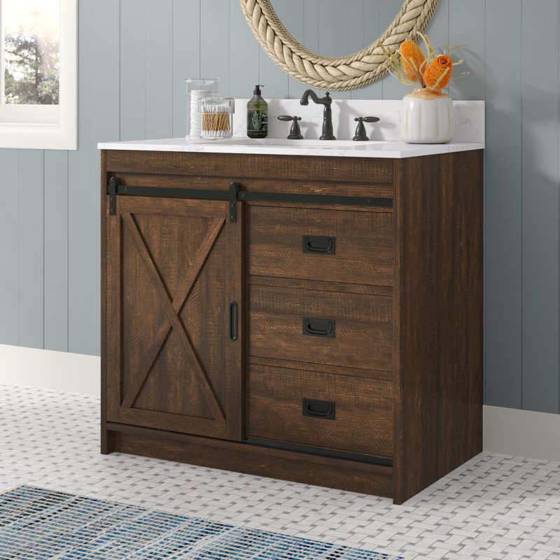 Ensemble de meuble-lavabo simple de 36 po Jillian, Brun rustique / noir mat