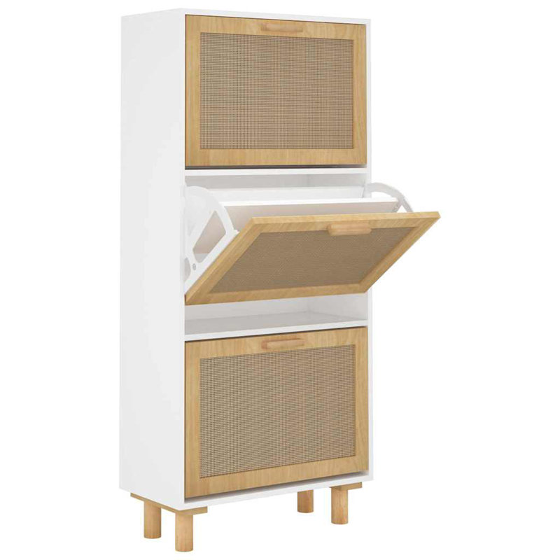 Shoe Cabinet 52x25x115 cm Engineered Wood&Natural Rattan, White