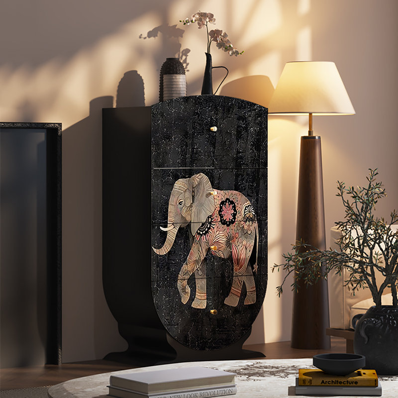 Armoire décorative française à motif d'éléphants