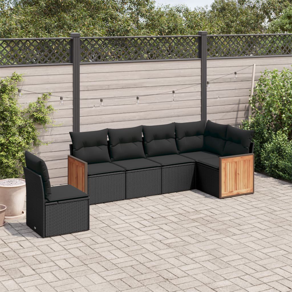 Vidaxl 6-Tlg. Garten-Sofagarnitur Mit Kissen Schwarz Poly Rattan