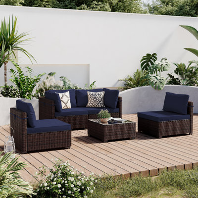 5-piece wicker patio conversation sets with cushions