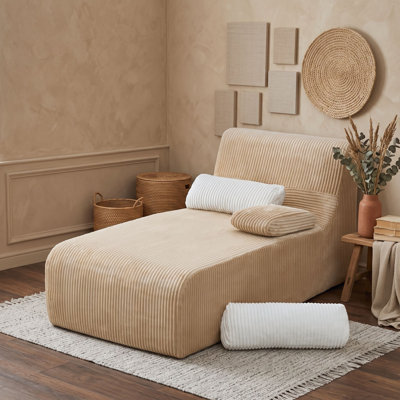 Modern Chaise Sofa in Soft Corduroy with Ergonomic Curved Seating and Vacuum Compressed Packaging