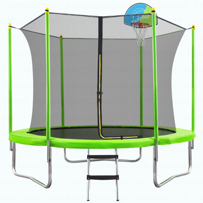 10FT Trampoline For Kids With Safety Enclosure Net, Basketball Hoop And Ladder, Easy Assembly Round Outdoor Recreational Trampoline