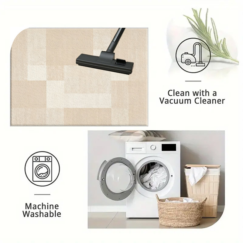 1PC Geometric Neutral Block Patchwork Beige area rugs for Living Room, Soft and Comfortable, Suitable for all seasons, easy-to-maintain, machine washable Indoor floor mat, Under Table Farmhouse suitable for dining room, bedroom, entryway, home