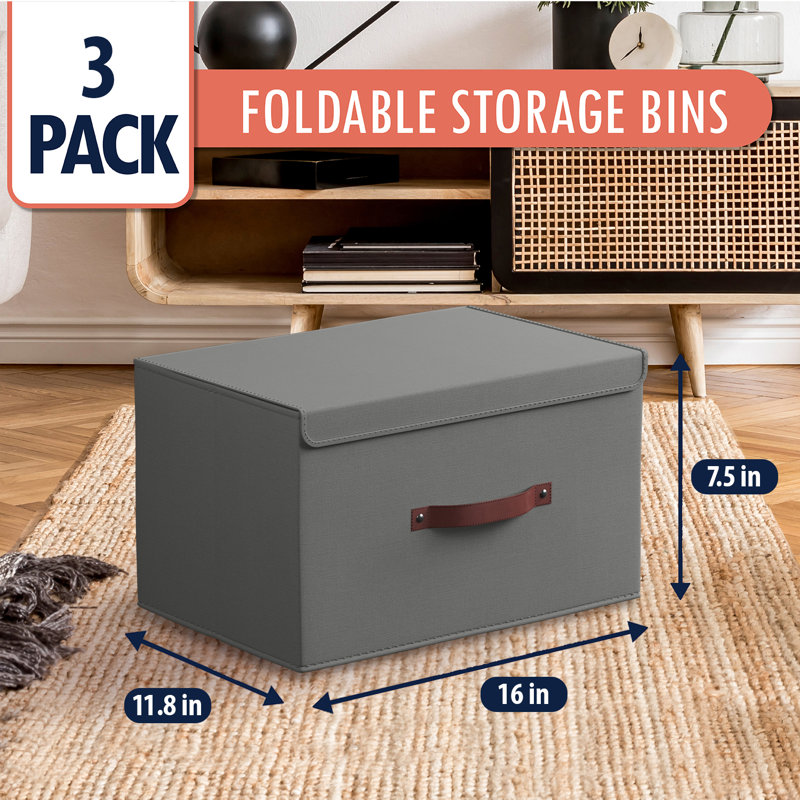 Ensemble de boîtes pliables en tissu, Gris, H 7,5 po x l 11,8 po x P 16,5 po