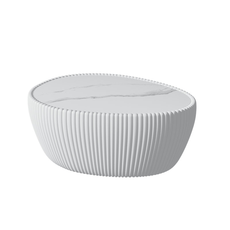 Table basse moderne en cuir avec œufs d'oie frits, Blanc