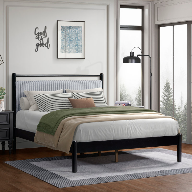 Structure de lit en bois avec tête de lit tapissier Boucle
