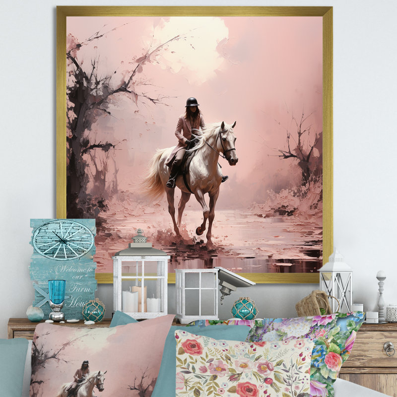 Romantisme au cheval galopant sur toile, H 16 po x l 16 po x P 1 po, Cadre doré simple