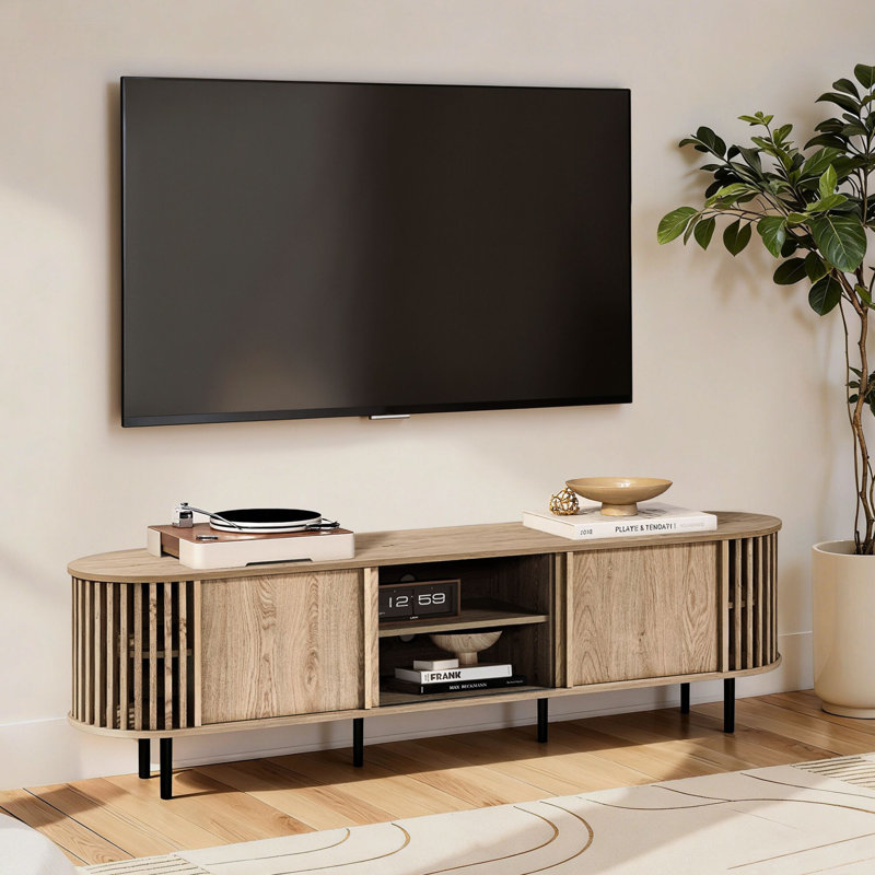 70.9'' W Wood TV Stand with Sliding Doors for TVs up to 75''