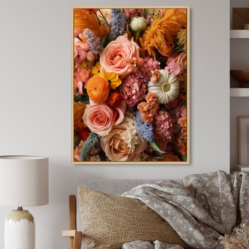 Assortiment de bouquets à la ferme II sur toile, Cadre naturel flottant, H 40 po x l 30 po