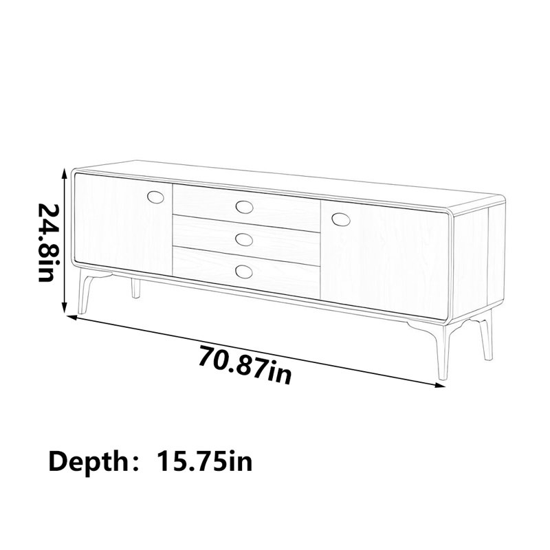 Meuble télé en bois massif de style nordique, 70.87"