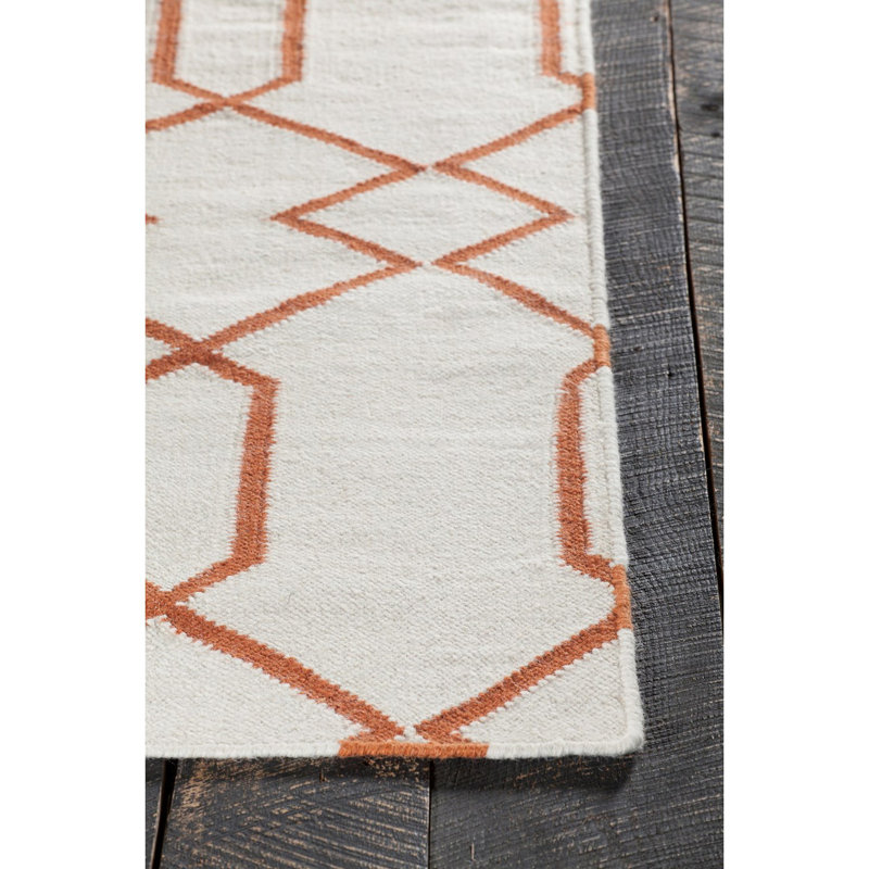 Red Geometric 3' x 5' Wool Cotton Handmade Rug