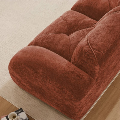 2-Seater Tufted Sofa Couches With boneless Sofa,Soft Velvet  Fabric,Bottom Anti-Slip Design,32D High Density Sponge,Ergonomic Design Bottom,No Assembly Required,Fits Living Rooms,Red Brown