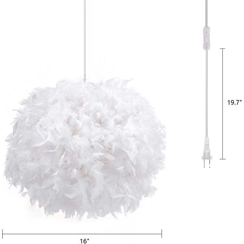White Feather Pendant Light Chandelier with 14.8' Cord and In-Line On/Off Switch