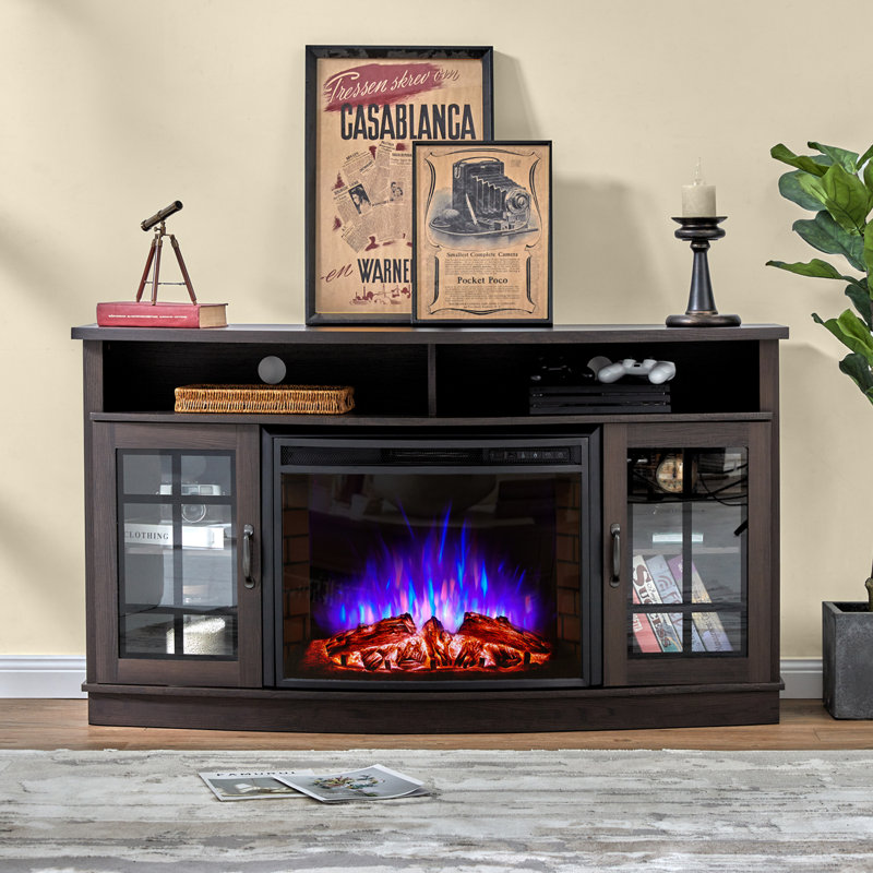 Armoney TV Stand for TVs up to 65" with Fireplace Included, Dark Walnut, Dark Walnut