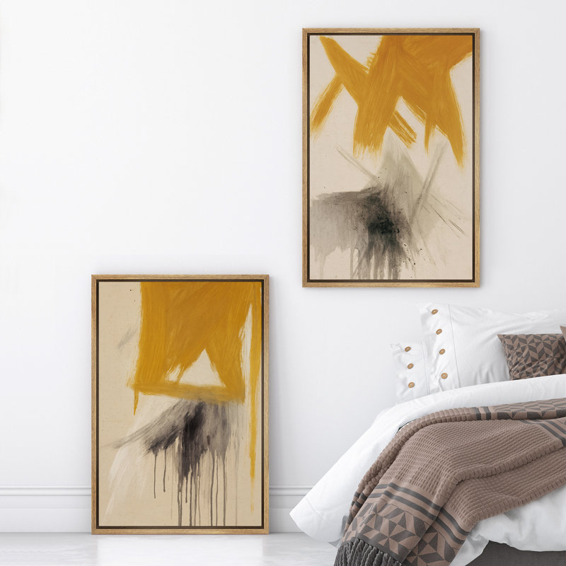 Art mural abstrait, ensemble de 2 reproductions d'art encadrées sur toile, H 36 po x l 48 po, Naturel