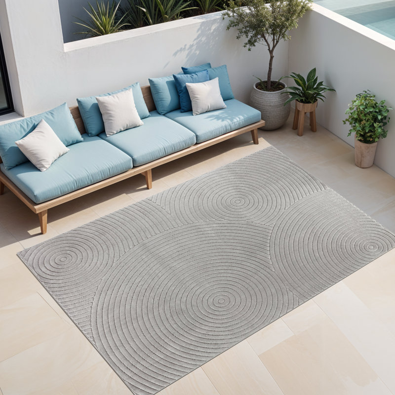 Milaim In- & Outdoor Scandi Modern Boho Grey Area Rug, Rectangle 120 x 170cm
