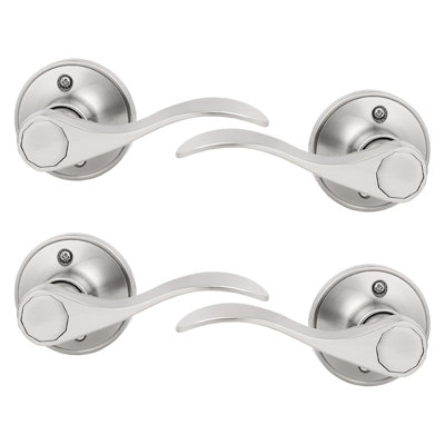4 Pack Satin Nickel Wave Dummy Door Levers, Single Side Non-Turning Handle for Closet Hallway