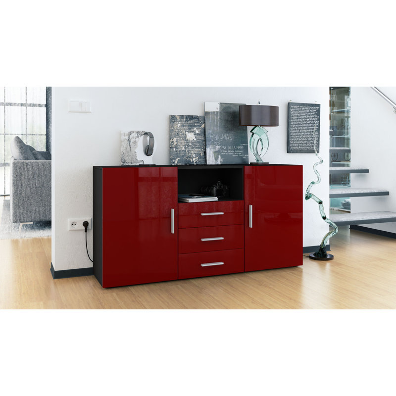 Sideboard Mccrary, Black (Matt)/Burgundy (Glossy)