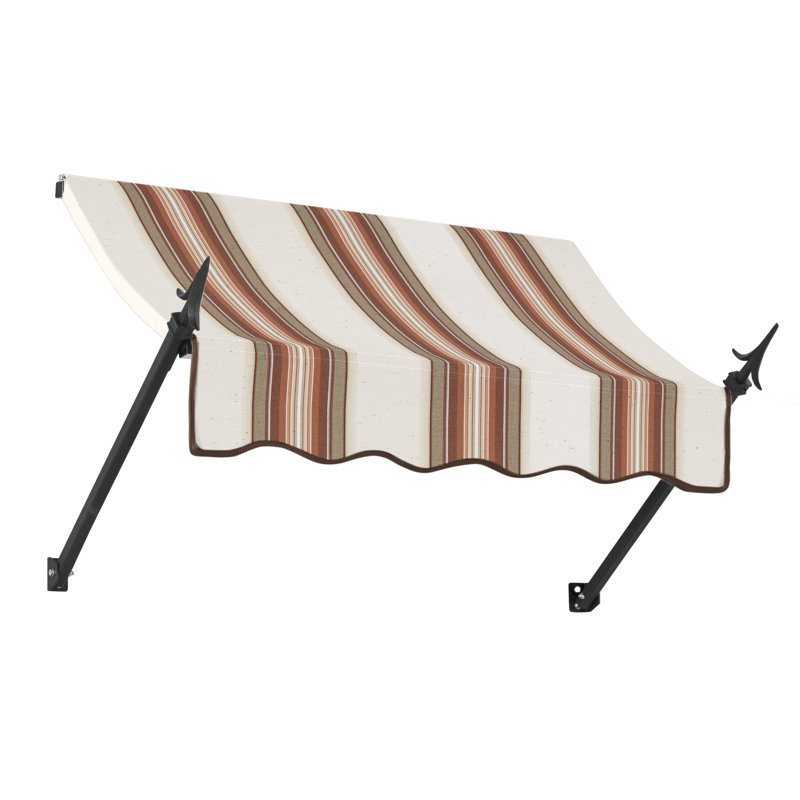 Awntech New Orleans Acrylic Fabric Fixed Awning with Iron Spear Arms, 24" H x 52.5" W x 16" D, Brown/Tan/Terracotta Multi