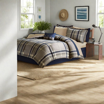 Complete Polyester Bedding Sets, Modern Plaid Twin Set For Home