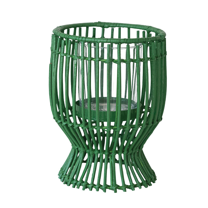 Lanterne en rotin tissée à la main avec insert en verre