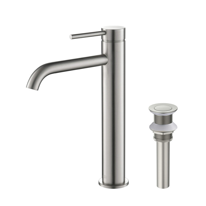 Circular Single-handle Bathroom Faucet, Brushed Nickel, With Drain Assembly