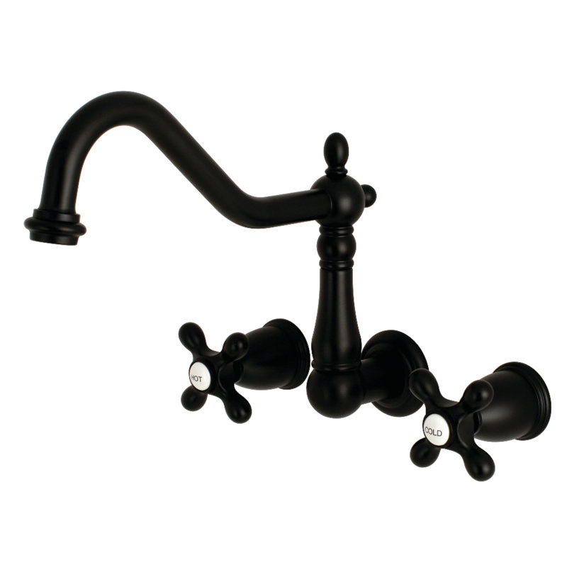 Kingston Brass Heritage Two-Handle 3-Hole Wall Mount Roman Tub Faucet, Matte Black