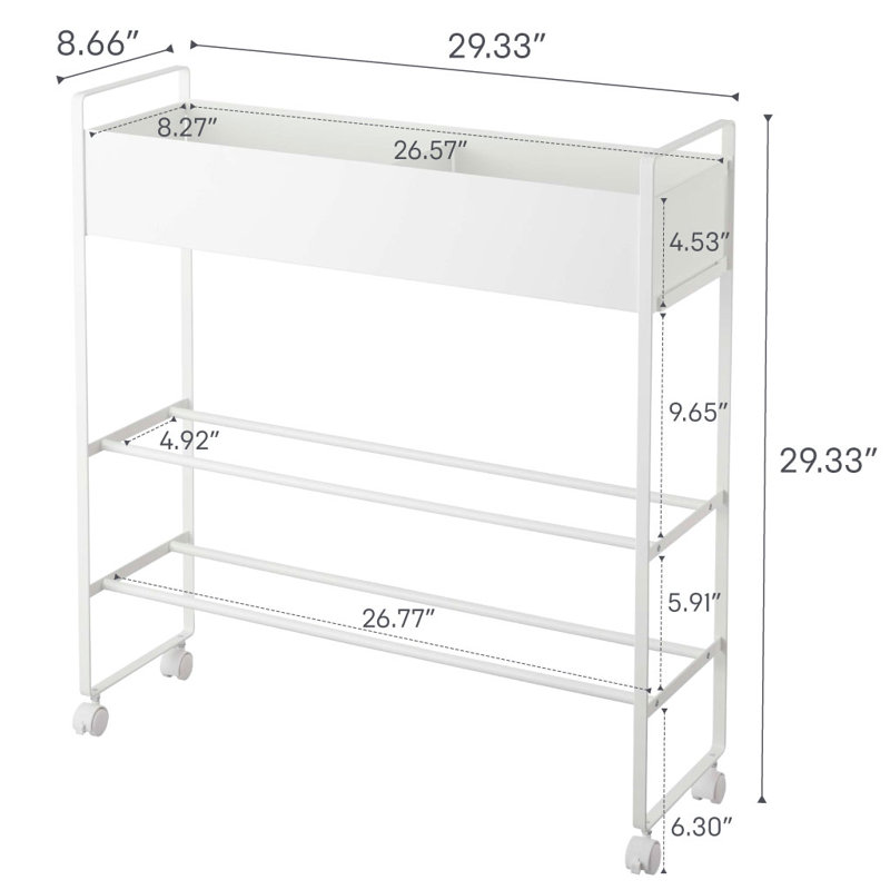 White Rolling Metal Entryway Shoe and Storage Rack