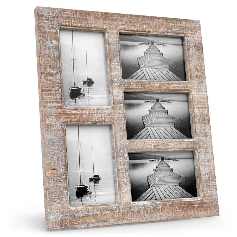 Designs 4X6 Collage Picture Frames, 5 Photo Openings For Multiple Pictures, Distressed Rustic Wood Farmhouse Frame For Wall, 15.75X13.75 (Brown)