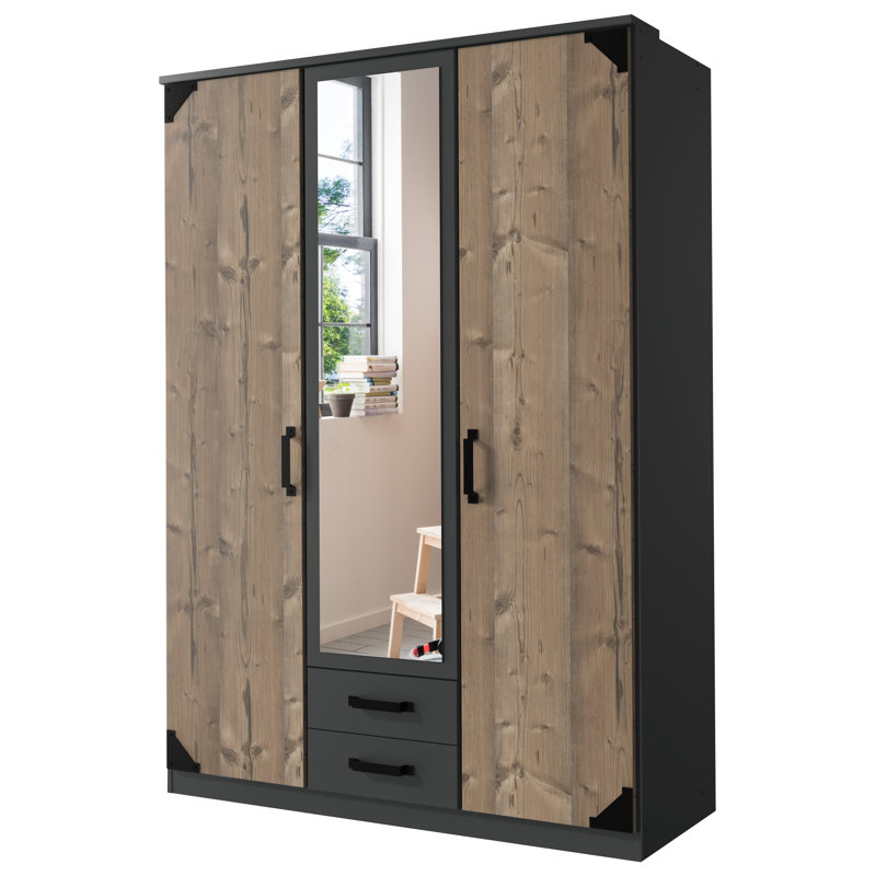 Fairley 3 Door Manufactured Wood Wardrobe, Brown/Graphite