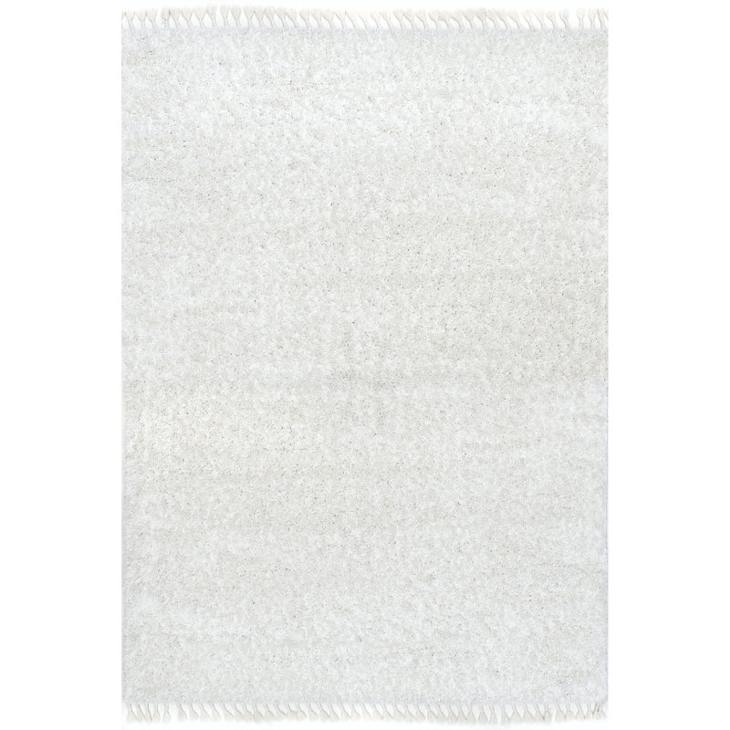 Plush Tasseled Shag Performance Ivory Rug, Square 8'