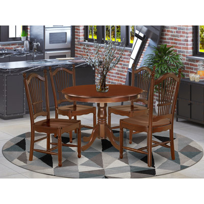 5 Piece Kitchen Table & Chairs Set Includes a Round Dining Table with Pedestal and 4 Dining Room Chairs, Mahogany