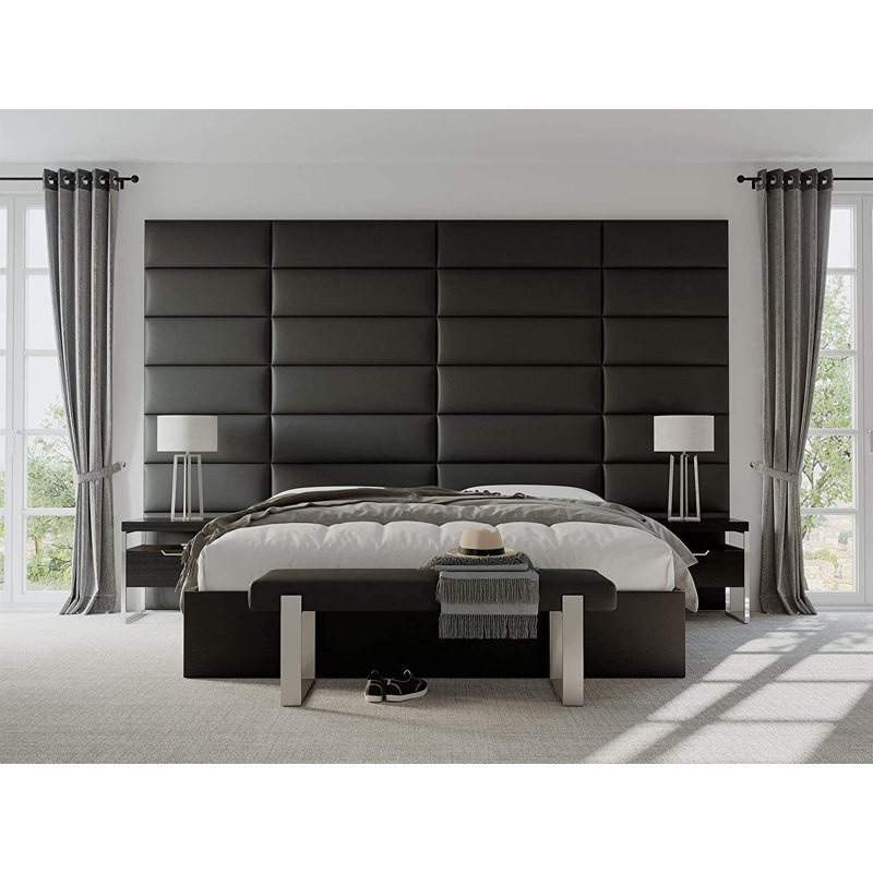 Garen Upholstered Headboard, European Single (90 x 200 cm), Plush Velvet Black