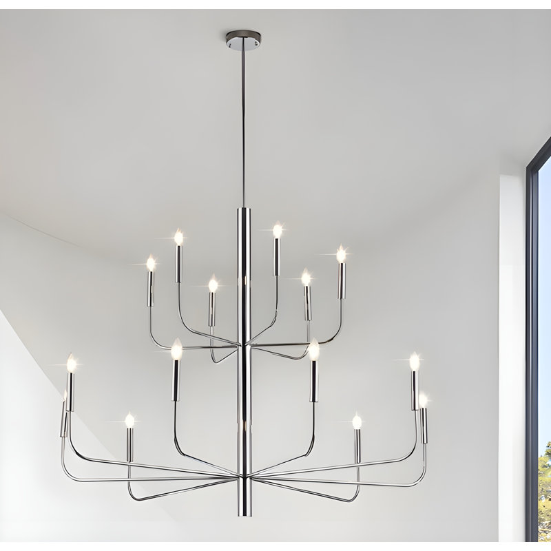Yanibel 15-Light 2-Tier Minimalist Candlestick Chandelier, Chrome