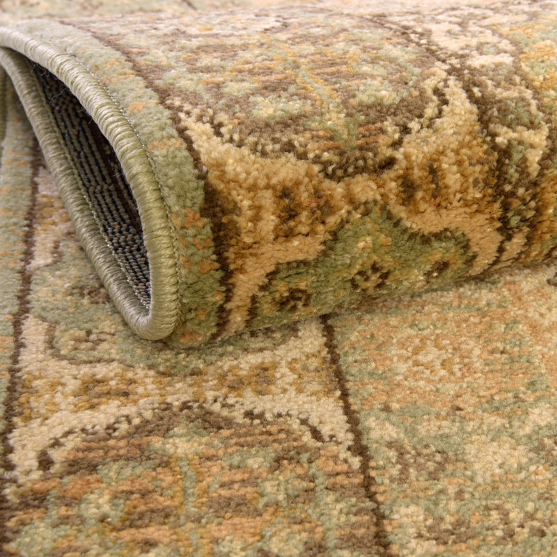Tapis oriental vert clair et beige foncée Ophelia, Red/Tan, Tapis de couloir 2 pi x 6 pi 1 po