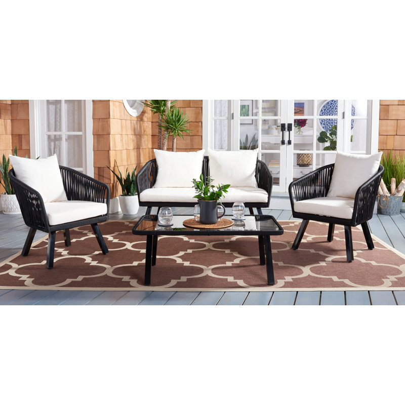 Humboldt 4 - Person Patio Conversation Set with Cushions, Black/Beige