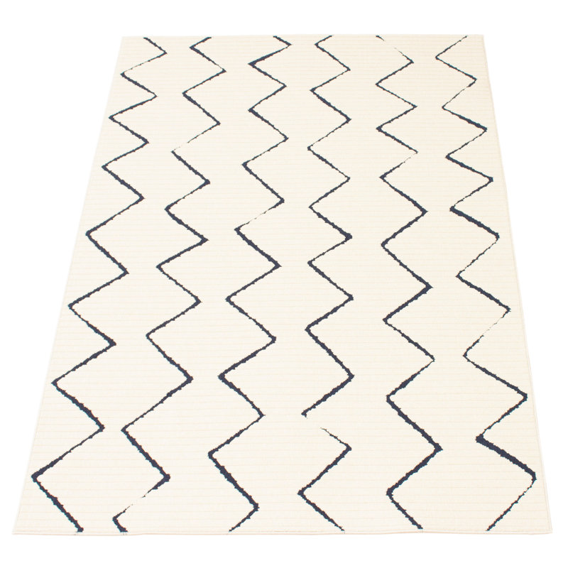 Colbourn Moroccan Beige/Navy Indoor / Outdoor Area Rug Set, Rectangle 6'7" x 9'6"