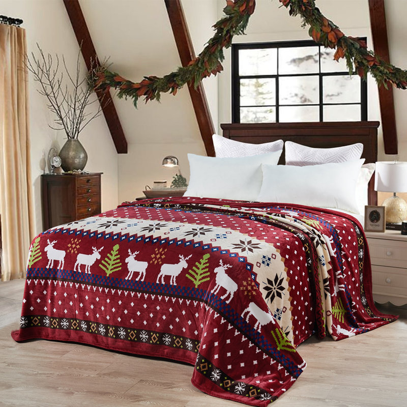 Throw Blanket, Burgundy Christmas Deer, Twin