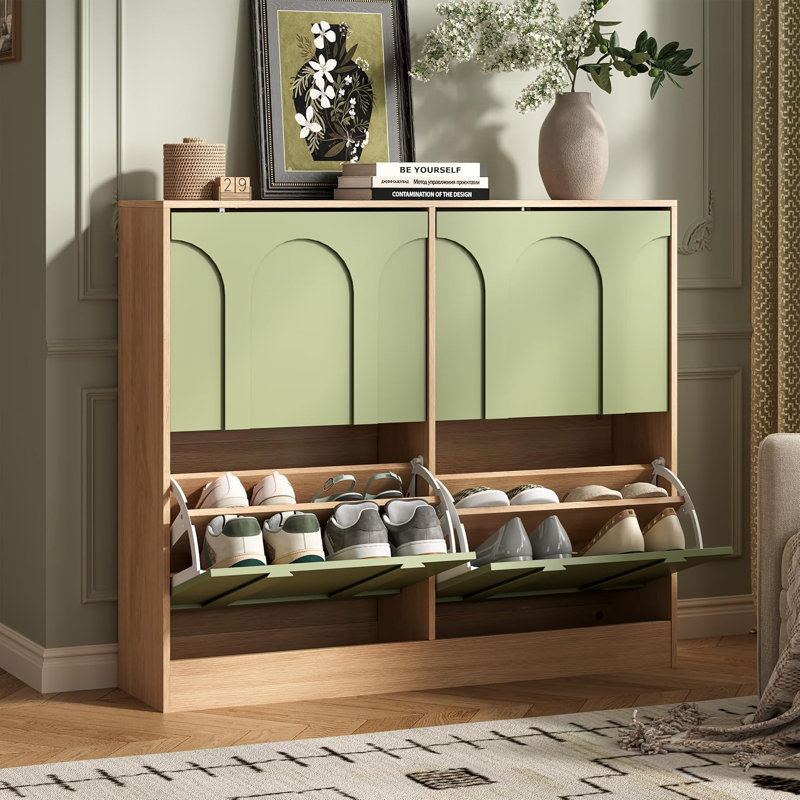 14 Pair Solid Wood Shoe Storage Cabinet, Black&Walnut
