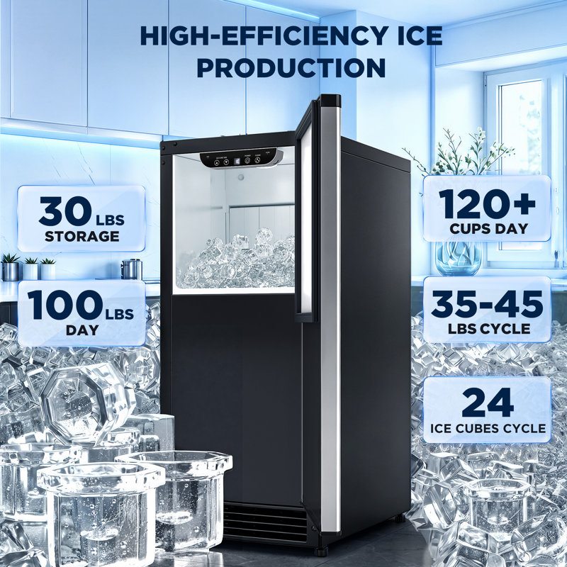 Chichef 15” Undercounter Gourmet Cube Ice Maker with Timer & Reversible Door