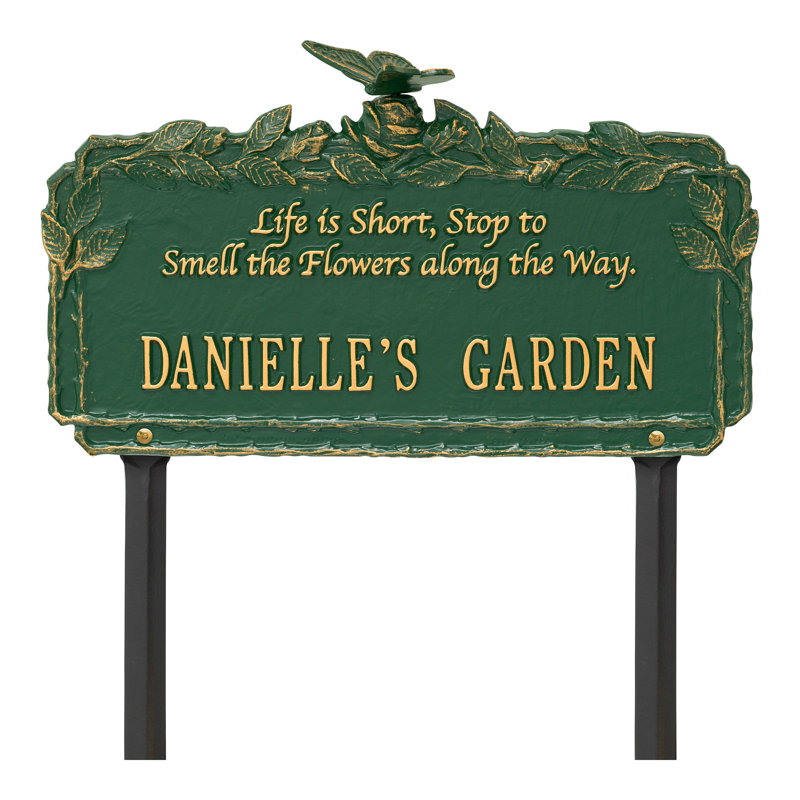 Plaque de jardin papillon avec citation rose, Vert/doré, Oui
