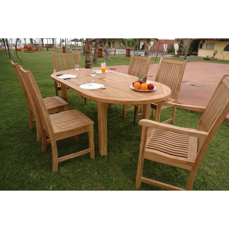 Guardacosta 6 - Person Teak Wood Patio Dining Set with Extendable Oval Table