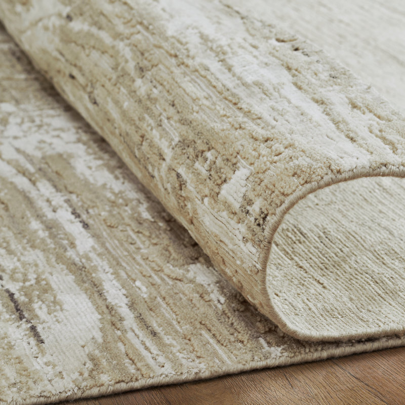 Tapis moderne tissé à la main Kaiser Sand, Beige, Rectangle 9 pi 6 po x 13 pi 6 po