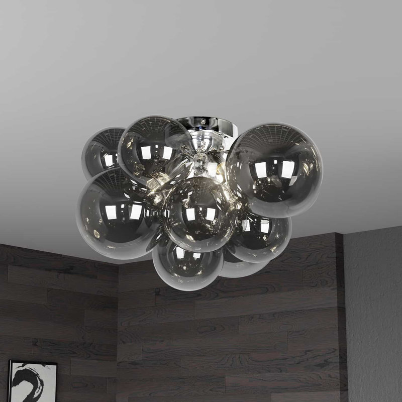 Marigny Glass Flush Mount, Smoked, Polished Chrome