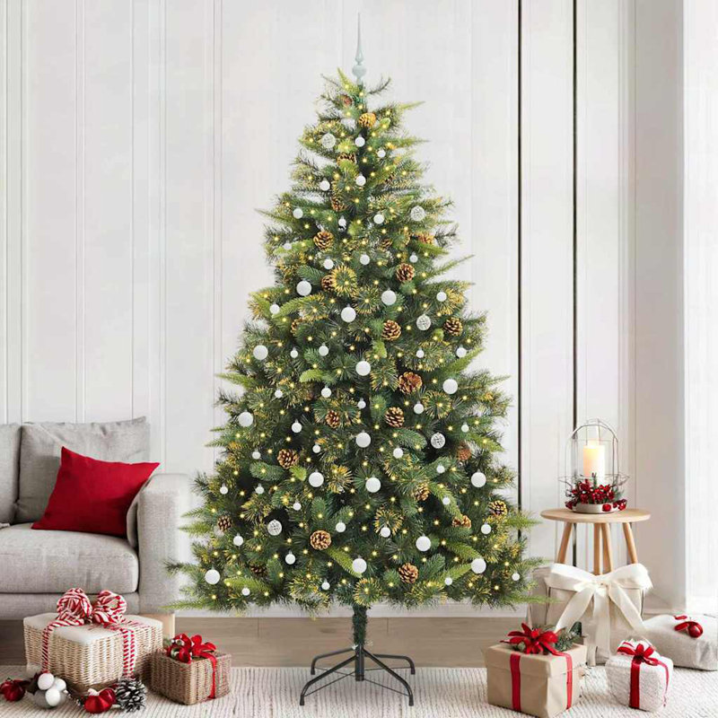 Artificial Hinged Christmas Tree with Cones, 7.87' H, White